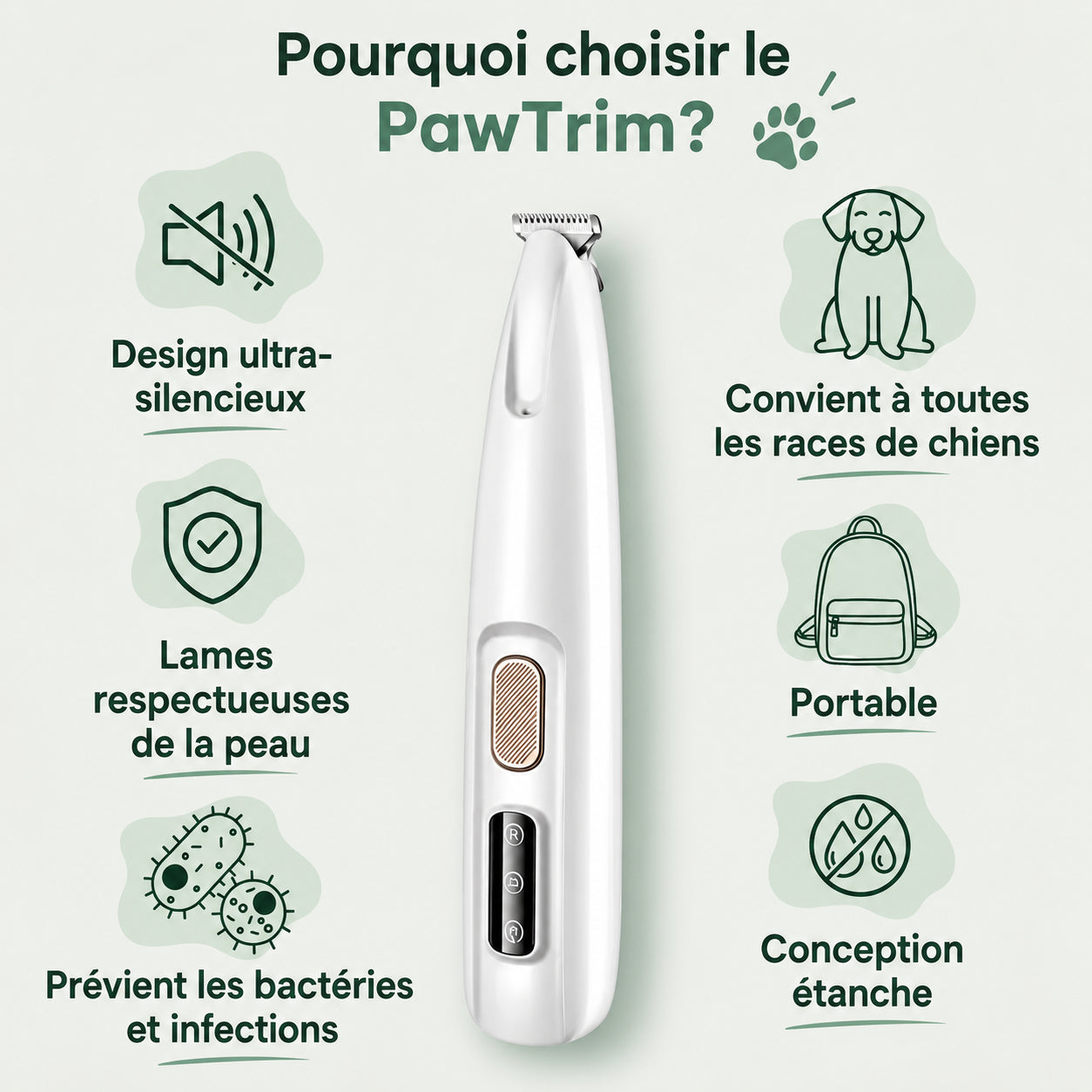 PawTrim — Tondeuse Électrique pour Chien - Silencieuse & Sans Douleur